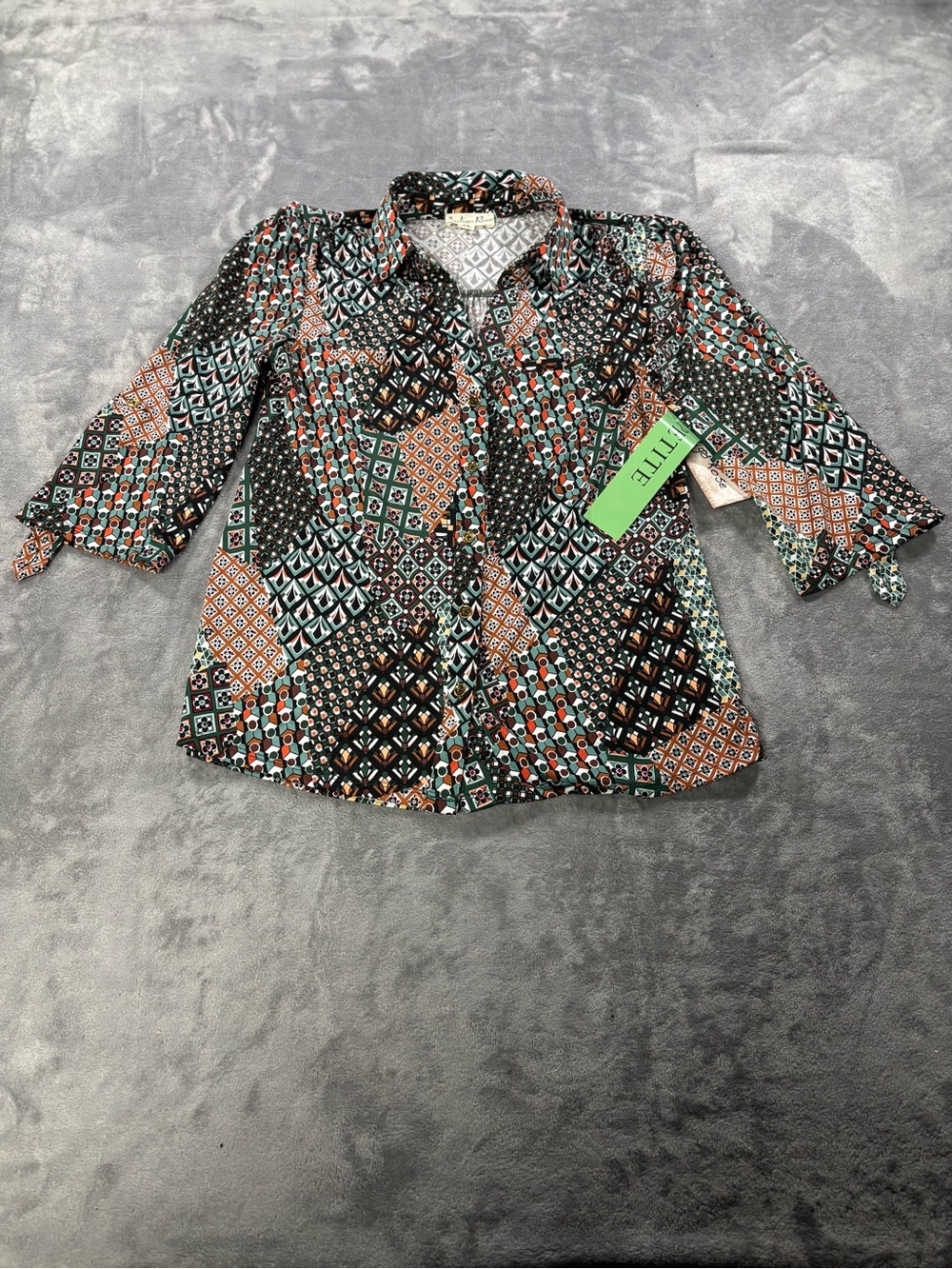 Women's Patchwork Button-Front Blouse in Green Multi